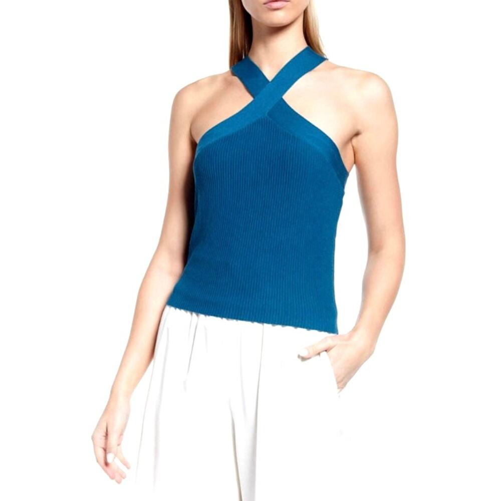Nordstrom Halogen NEW Cross Top V Neck Front BackTeal Moroccan